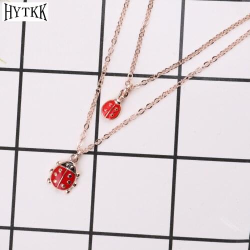 Summer Vacation Seven Hearts Ladybug Necklace Double Chain Red Bugs Neck Chain For Women Girl цепочка на шею женская