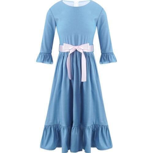 Kids Girls Dresses Elegant Princess Flower Girl Dress Cotton Short Sleeves Ruffle Denim Dress Summer Party Children Clothing