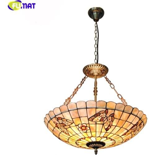 FUMAT Tiffany Shell Shade Chandeliers Indoor Lighting Living Room Flowers &Butterflies Decor Vitrage Lightings For Living Room