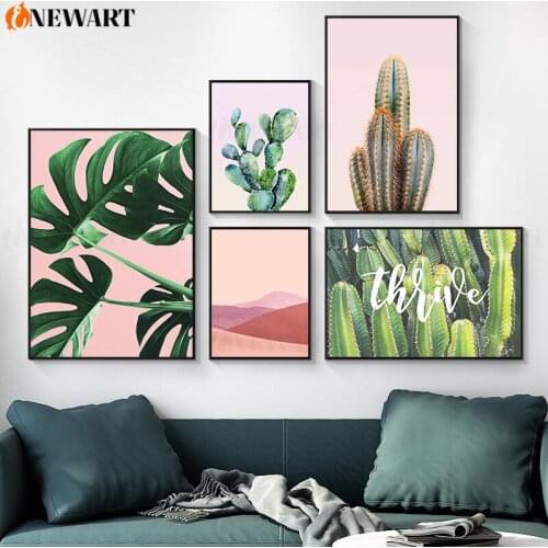 Cactus Landscape Living Room Poster and Print Pink Nordic Green Plant Quote Tropic Canvas Decorative Picture Wall Home Decor Art
