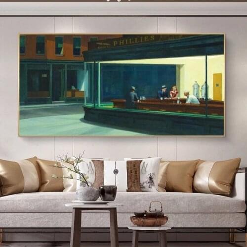 Famous Painting Nighthawks By Edward Hopper Canvas Painting Posters Prints Wall Art Picture Cuadros Home Decoration Room Decor