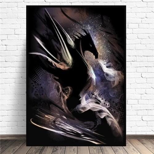 Dragons Night Canvas Painting Animal Abstract Art Print Poster Picture Wall Modern Minimalist Bedroom Living Room Decoration