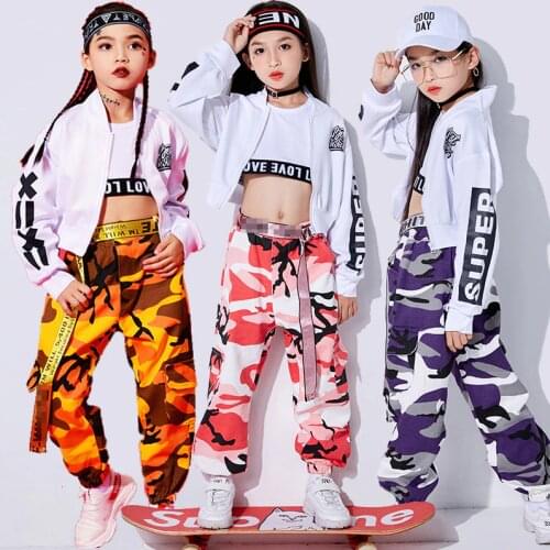 Jazz Dance Costumes Kids Hip Hop Performance Clothing Girls Street Dance Practice Clothes Rave Stage Outfits 3 Pcs Set DL3078