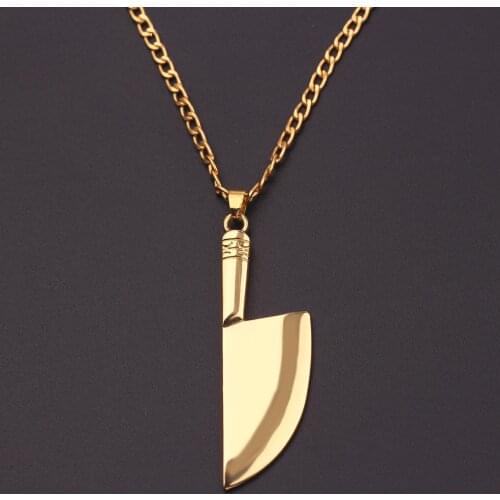 Punk Style Mini Kitchen Knife Pendant Necklace Gold Zinc Alloy Vegetable Cutting Tool Kitchen Cutter Necklace