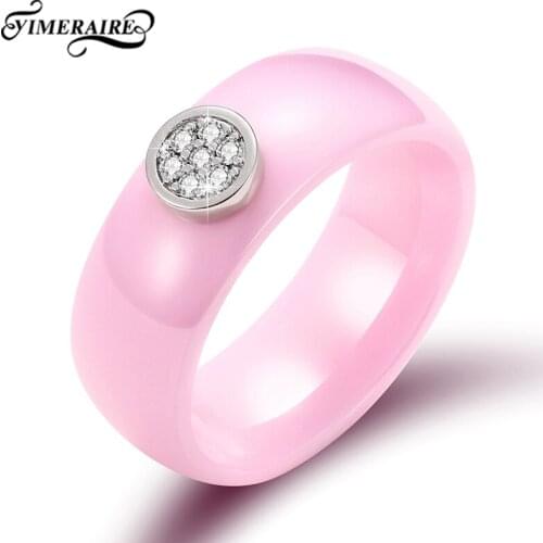 Fashion Ceramic Ring Black White Pink 8MM Width With Stainless Steel Temperament Unusual Jewelry For Women Wedding Gifts