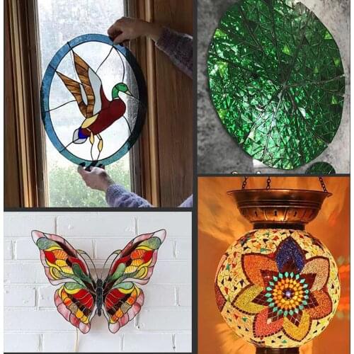 150pcs Mosaic Tiles Flower Leaves Stained Glass for Flowerpots Decoration