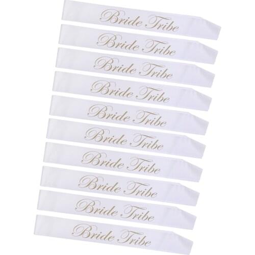 Set of 10 Bride Tribe Bridesmaid Sashes - Bachelorette Party Sashes (White) Bridal Shower Gifts Accessories