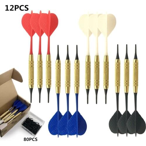 Professional Electronic Dart Set 12 Sticks Electronic Dart Needle Soft Dart with 80 Soft Dart Head Soft Tip Dart Set