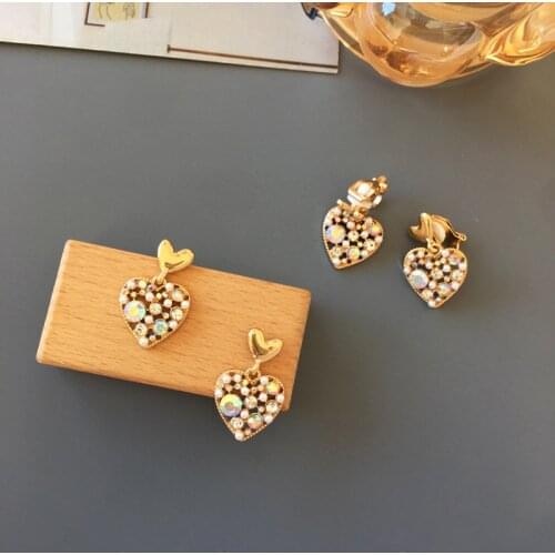 New Love Vogue Colorful Clip on Earrings Women Fully Rhinestone Statement Earrings