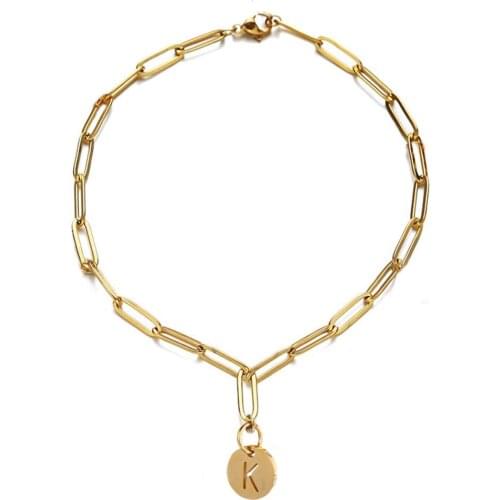 New Design Stainless Steel Square Chain Initial Letter Charm Bracelet For Women Men Coin 26 Alphabet Bracelet