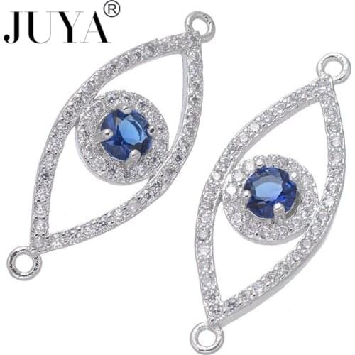 Wholesale Shining Copper Zircon Rhinestone Jewelry Findings Blue Evil Eye Connectors Charms For DIY Craft Bracelet Necklace Part