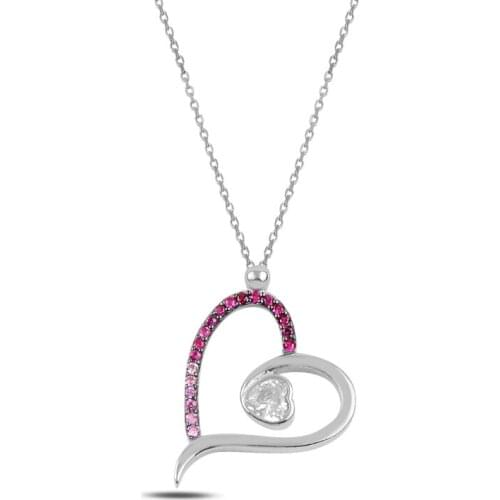 Silverlina Silver Heart Colorful Zircon Stone Necklace