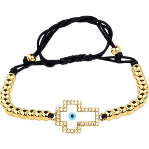 Charm Nobel Pave Cz White Shell Cross Charms With Copper Bead Adjustbale Macrame Bracelet Men Jewelry Strand Unisex Jewelry Gift