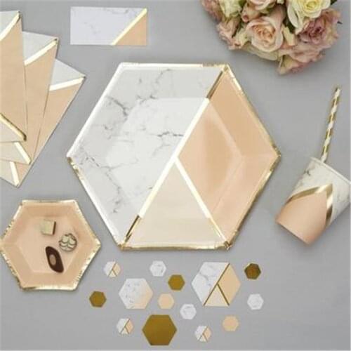 Hexagonal Irregular Plate Set Birthday Party Tableware Disposable Plate Dish Green Gilding Birthday Party Decoration ASD089