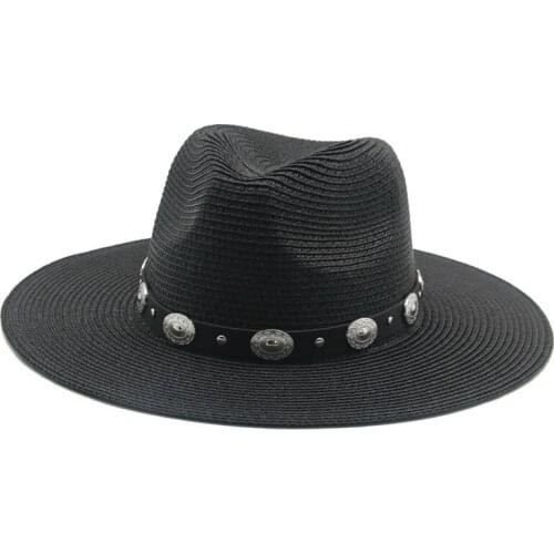 Summer sun hats women men casual vintage outdoor straw hats black khaki black belt band western cowboy sun protection women hats
