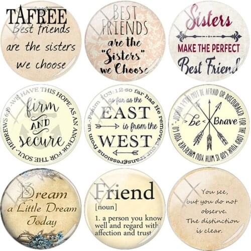 TAFREE Letter Design Best Friend Sister 25mm DIY Glass Cabochon Dome Picture Jewelry Finding For Keychain Bracelet Handmade Gift