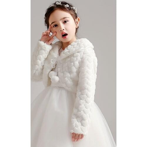 White Flower Girls Faux Fur Wrap Wedding Jacket Stole Kids Coat Short Cloak Cape For Wedding Evening Dress Bolero Shrug Shawl
