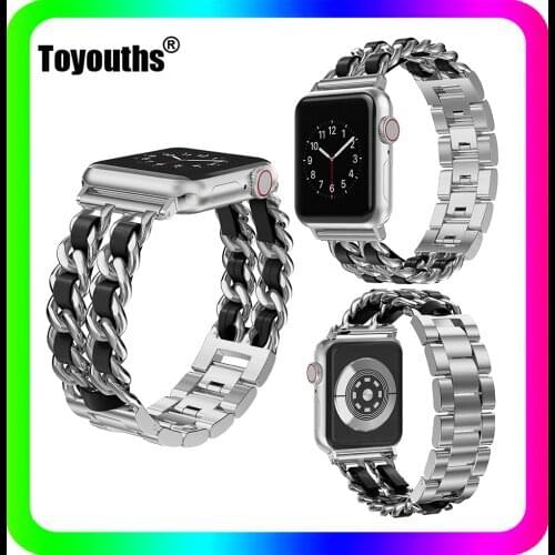 Toyouths Watchband for Apple Watch Stainless Steel Link Clasp 38mm 42mm Women Wrist Strap Band for iwatch Series SE 6 5 4 3 2 1