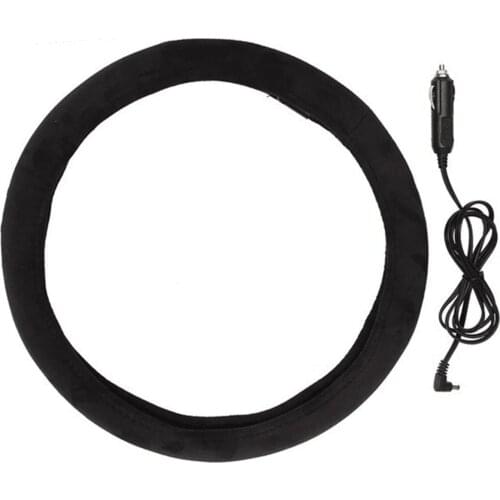 12V Universal Car Steering Wheel Cover 37-39cm Skidproof Heated Auto Steering- Wheel Cover Leather Car-styling