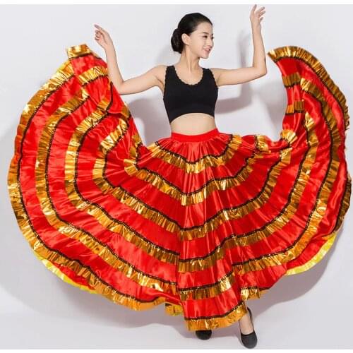 Women Ballroom Flamenco Dance Skirt Red Spanish Costume Bullfight Festival Dancer Gypsy Skirts Ladies Stage Show Wear DN3051