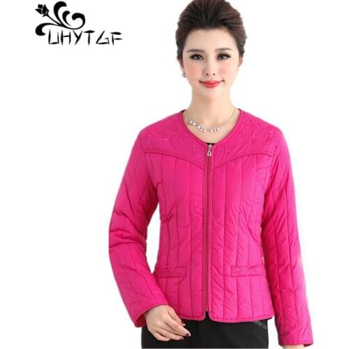 UHYTGF Fashion Ladies Down cotton Short Coat Female Winter Cotton Jacket Slim Thin light Women Coat Plus size warm Outerwear 462
