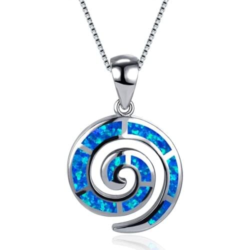 Dainty Geometric Long Chain Pendant Necklace Boho Female Blue White Opal Necklace Vintage Silver Color Chain Necklaces For Women