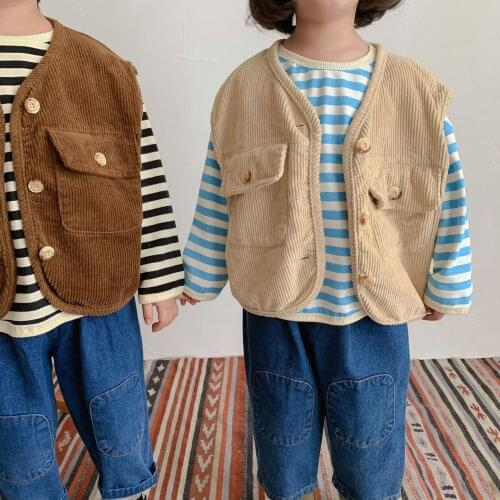 Vest Outerwear O-neck Collar Single Breasted Solid Regular Cotton New Fashion Simple Cute Cool Spring Autumn Children Unisex