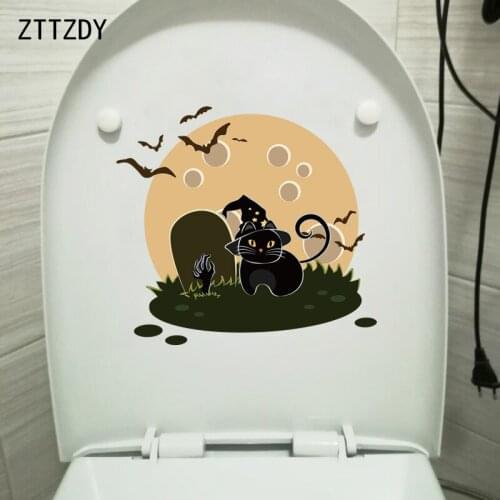 ZTTZDY 24.9*23.1CM Halloween Cat Bedroom Home Decoration Toilet Sticker Wall Decal T3-0244