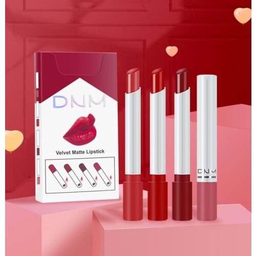 1 Set=4PCS Cigarette Shape Matte Lipstick Set Easy To Wear Durable Waterproof Long-lasting Sexy Red Matte Lipstick TSLM1