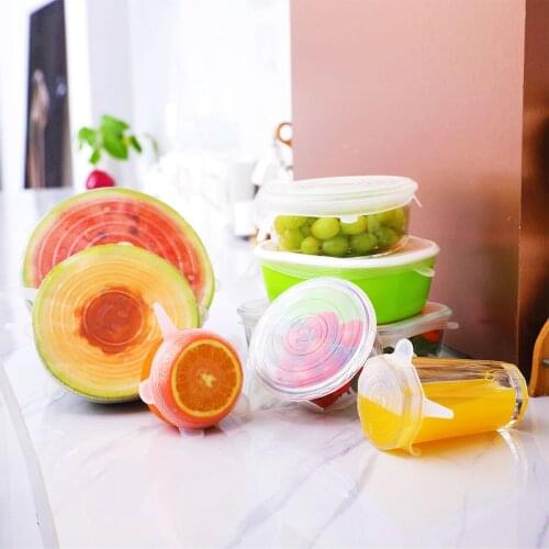 6 Pcs/Set Reusable Silicon Stretch Lids Universal Food Lids Cover Keeping Fresh Seal Cover Cookware Bowl Pot Lid Silicone Cover