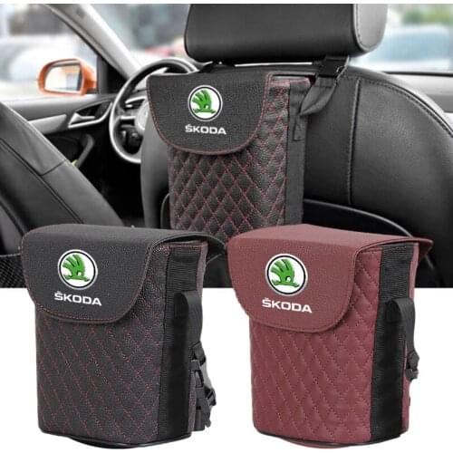 Car Trash Bin Rubbish Can for Skoda Octavia Kodiak Spaceback Superb 3 Kodiaq GT Yeti Rapid Karoq Fabia Kamiq Garbage Storage Bag
