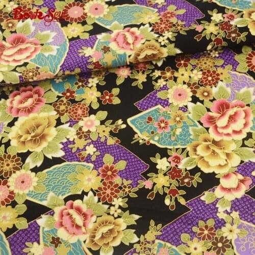 Booksew Linen Fabric Quilting Art Work Pretty Gold Powder Flowers Fat Quarter Meter Pillow Bag High Quality Table Cloth Curtain