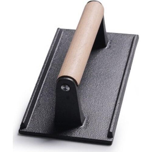 Cast Iron Bacon Steak Checkered Meat Press Grill BBQ Cooking Weight Press Plate Wooden Handle Professional Grill Kitchen Tool