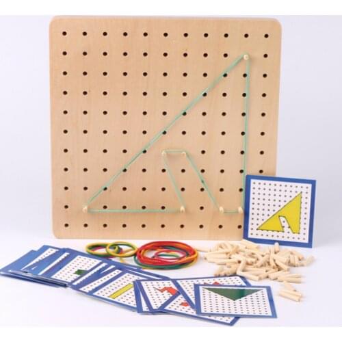 New Educational Wooden Toy Montessori Toy Creative Graphics Rubber Tie Nail Boards with Card Colorful Baby Birthday Gift D109
