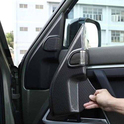 For Land Rover Defender 90 110 2020-21 ABS Carbon Fiber Car Door A-pillar Speaker Horn Decoration Cover Trim Sticker Accessories