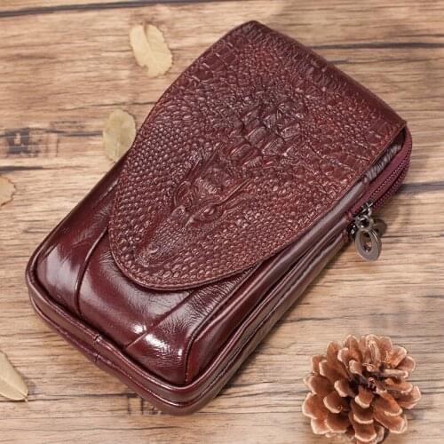 Mens real leather belt waist bag mobile phone bag Mini vertical hanging waist bag crocodile pattern Hand Grip Bag