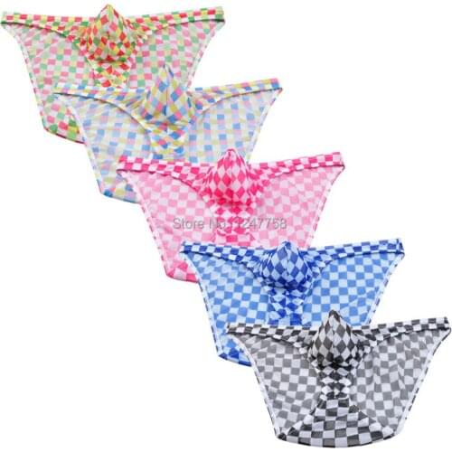 Mens Brief Mesh Plaid Mini Pants Underwear Bulge Pouch Briefs Calzoncillos men gay underwear mens bikini sexy underwear