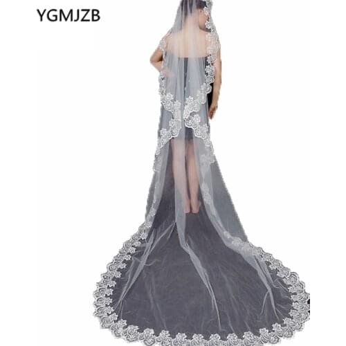 Hot Sale Wedding Accessories White Ivory 3 Meters Long Veil Train Veil Laciness Lace Edge Bridal Veils
