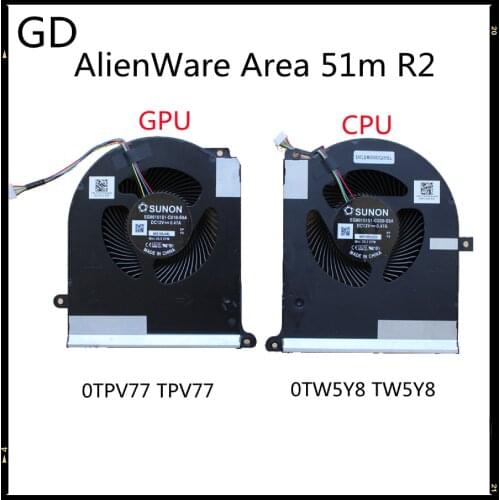 GD NEW For DELL AlienWare Area 51m R2 CPU GPU Cooling Fan RTX3080 TPV77 TW5Y8 EG80151S1-C020-S9A EG80151S1-C010-S9A Full Tested