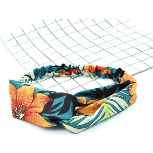 Korean Print Headbands For Women Girls Retro Cross Hairband Summer Bohemian Headwrap Hair Accessories