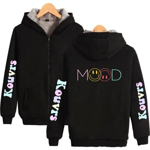 New Mood Smiley Hoodie Print Fashion Men Women Zipper Hoodies Jacket Thicker Fleece Long Sleeve Harajuku Hooded Sweatshirts Tops