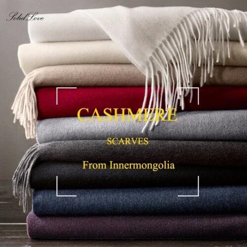 Real Cashmere Scarf Women Warm Shawls and Wraps for Ladies Stole Femme Solid Warps Winter Cashmere Wool Scarves Luxury Pashmina