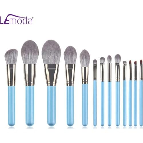 Lemoda 13Pcs/Set Makeup Brushes Blue Handle Powder Eyeshadow Foundation Eyebrow Highlight Lip Blush Blending Woman Beauty Tools