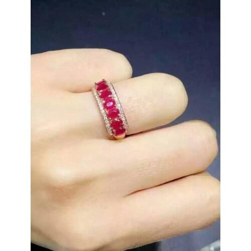 Natural red ruby gem Ring Natural gemstone ring S925 sterling silver trendy luxurious array women girl wedding gift Jewelry