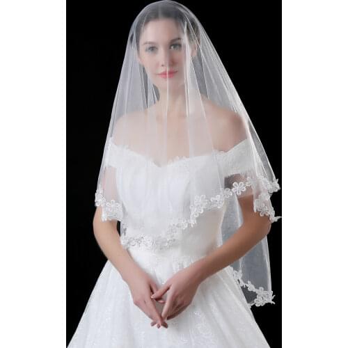 Hot sale short veil bridal veil butterfly applique seam elbow long veil pure white woman veil wedding accessories