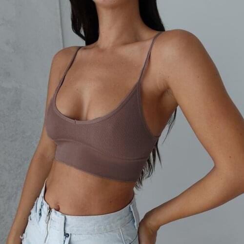 Summer Womens Short Crop Top Ladies Low-Cut Boat Collar Slim Sling Backless Sleeveless White Black Brown vest Tanks Casual Tops