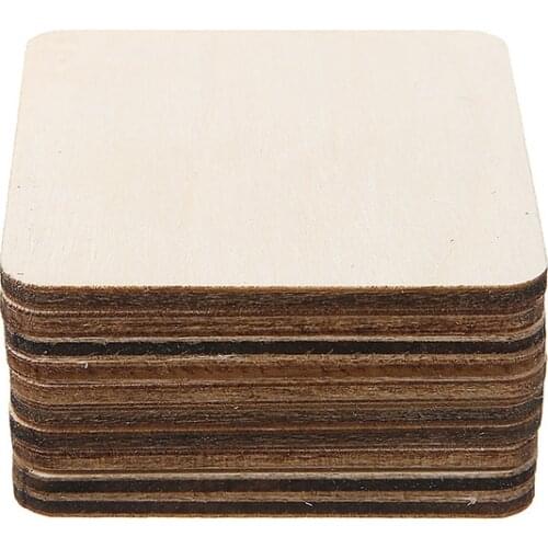 50PCS Square Wooden Cutouts Unfinished Blank Plain Wood Coaster DIY Kids Painting Toy Wedding Birthday Party Ornament Decoration