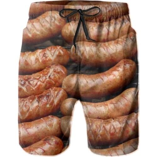 Summer Men Causal Short Breathable Quick Dry Humor Graphic Food Party,Sausage Party Casual Sausage Male Shorts