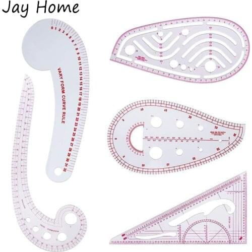 5Pcs French Metric Ruler Plastic Sewing Tools Curve Shaped Measure Ruler for Sewing Dressmaking Supplies DIY Clothing Designers