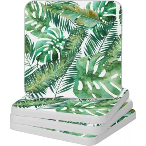 Monstera Banana Palm Leaf Diatomite Square Round Coaster Eco-friendly Cup Bonsai Mat Soap Toothbrush Pad Wholesale 10x10cm